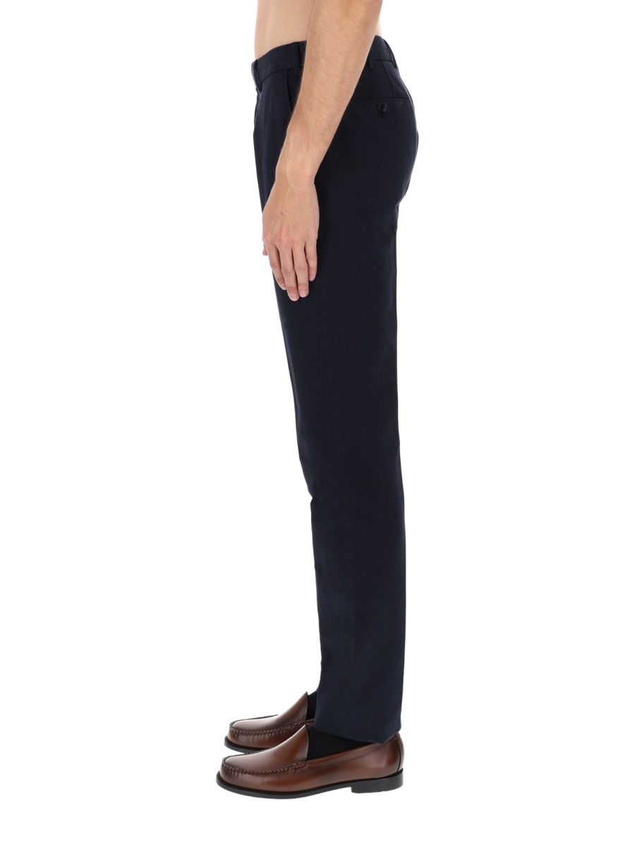 Zegna Navy Cotton-Linen Flat Front Tailored Pants Zwart