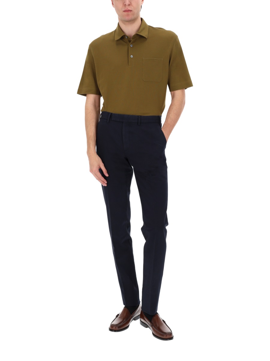 Zegna Navy Cotton-Linen Flat Front Tailored Pants Zwart