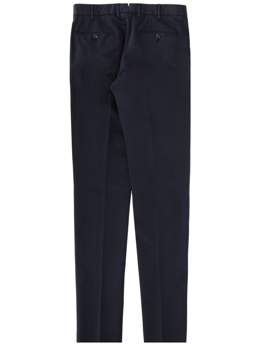 Zegna Navy Cotton-Linen Flat Front Tailored Pants Zwart