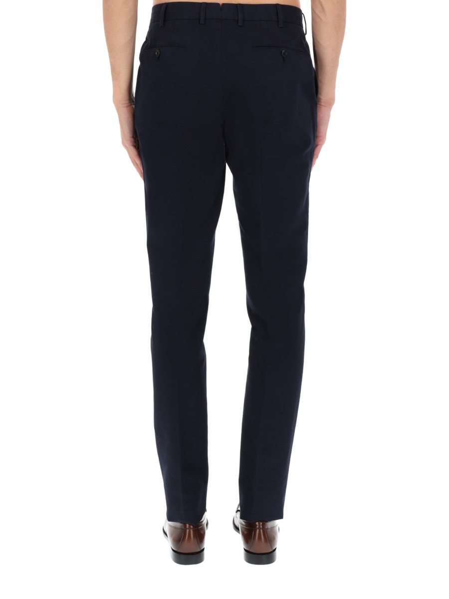 Zegna Navy Cotton-Linen Flat Front Tailored Pants Zwart