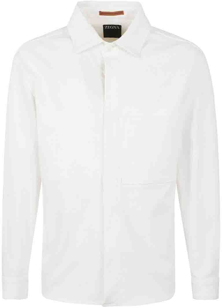 Zegna Button-Down White Shirt With Chest Pocket Wit