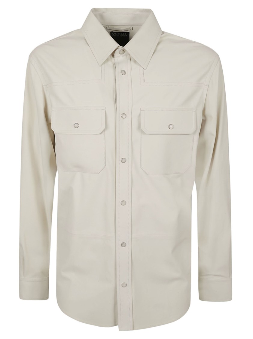 Zegna Button-Down Shirt With Two Chest Pockets Grijs