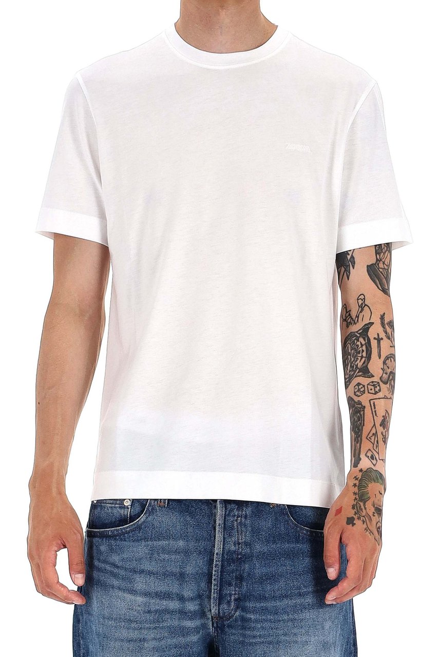 Zegna Premium White Cotton Jersey T-Shirt with Subtle Embroidery Wit