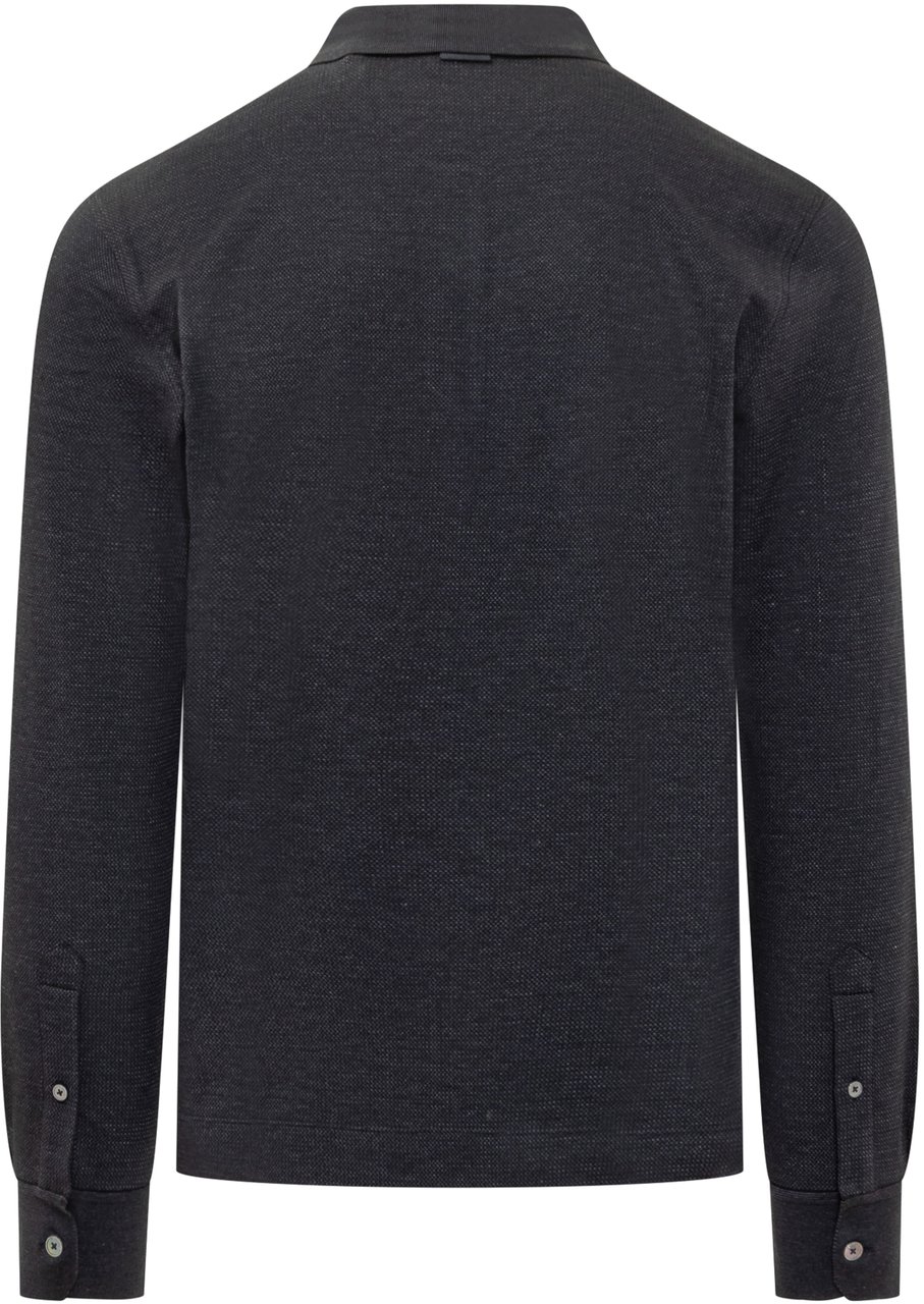 Zegna Zegna Polo Blu Manica Lunga in Cotone Blauw