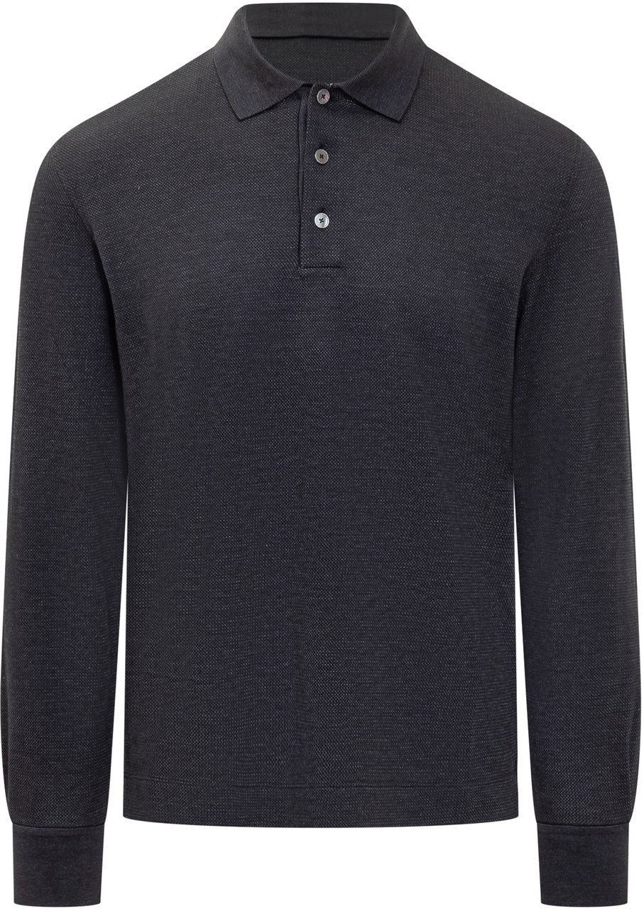 Zegna Zegna Polo Blu Manica Lunga in Cotone Blauw