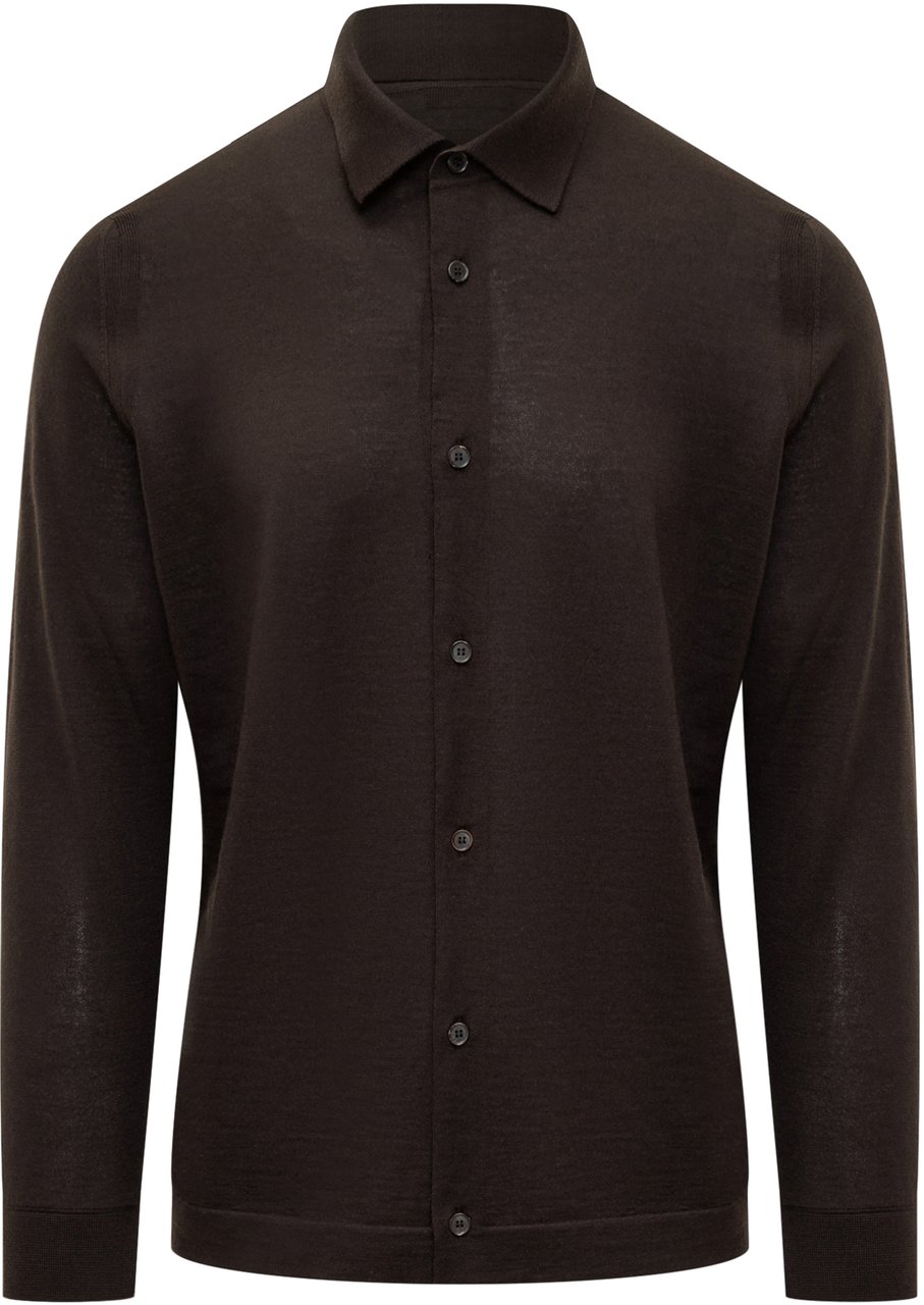 Zegna Camicia Marrone in Lana Zegna Bruin