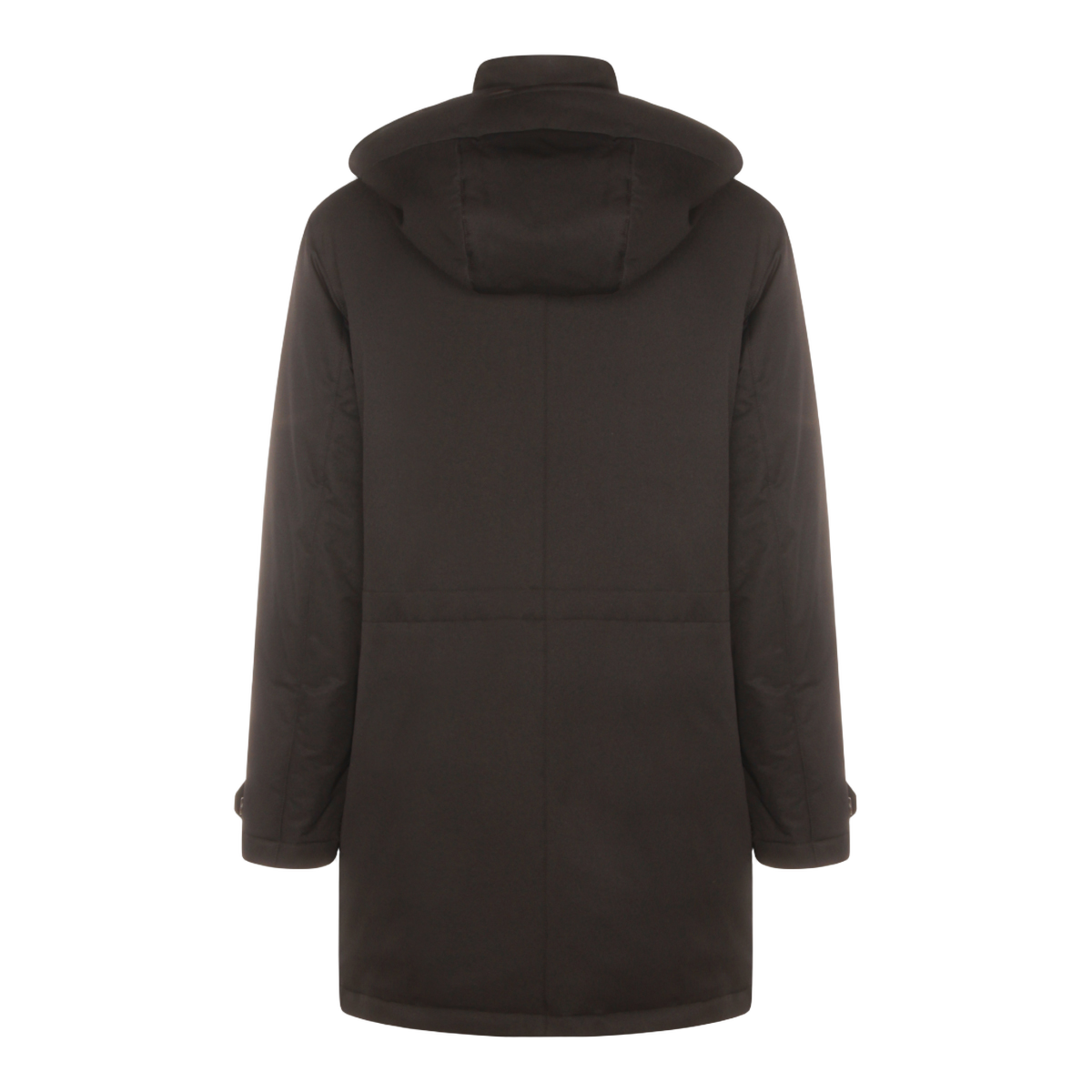 Zegna High-Collared Black Coat with Detachable Hood Zwart