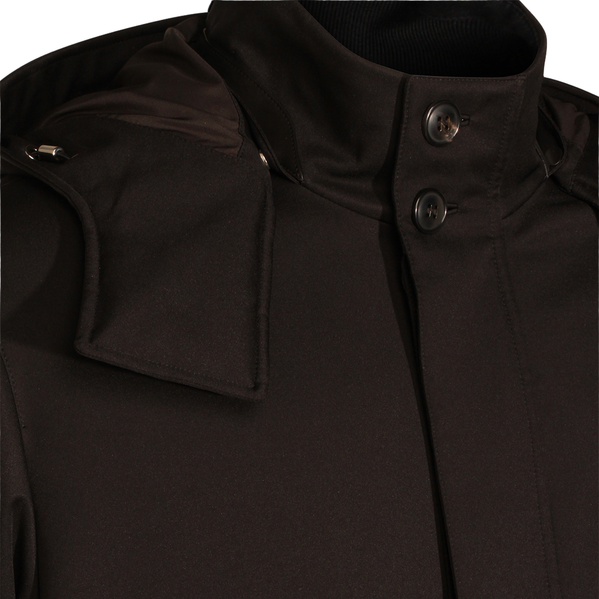Zegna High-Collared Black Coat with Detachable Hood Zwart