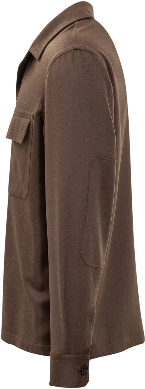 Zegna Overshirt in Lana Marrone Bruin