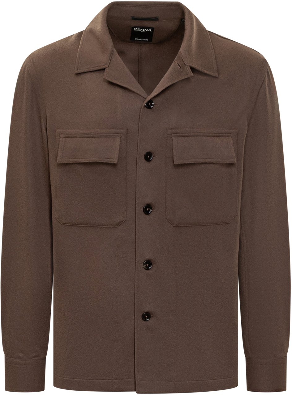 Zegna Overshirt in Lana Marrone Bruin
