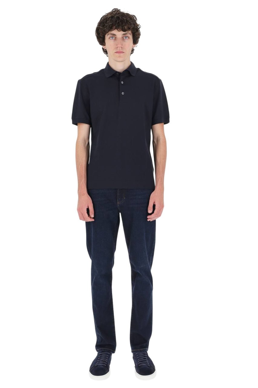 Zegna Cotton Mulberry Silk Blend Polo Shirt Zwart