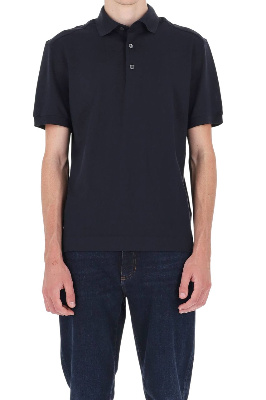 Zegna Cotton Mulberry Silk Blend Polo Shirt Zwart