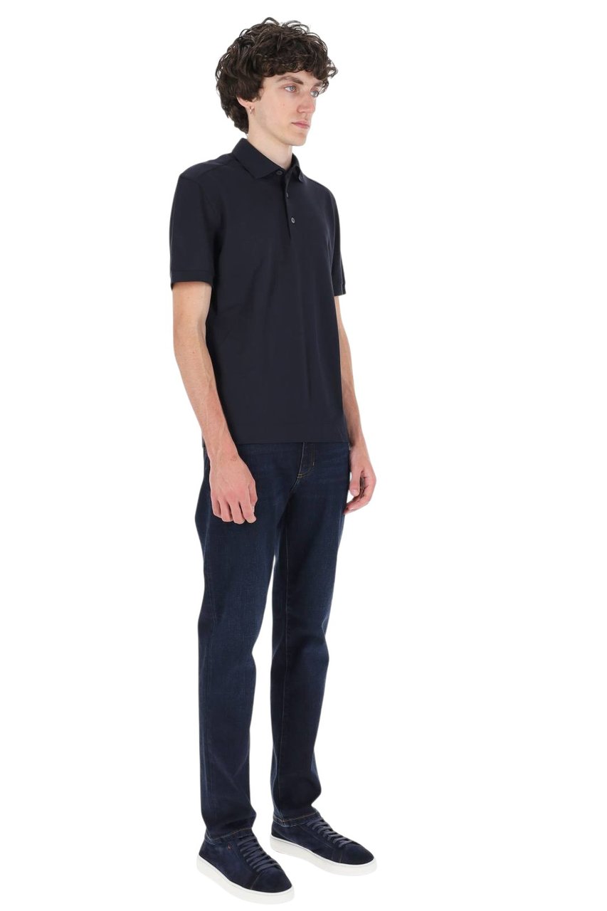 Zegna Cotton Mulberry Silk Blend Polo Shirt Zwart
