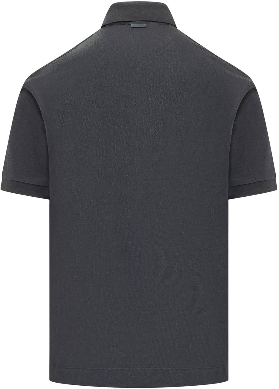 Zegna Polo a Maniche Corte con Bottoni Donkergrijs