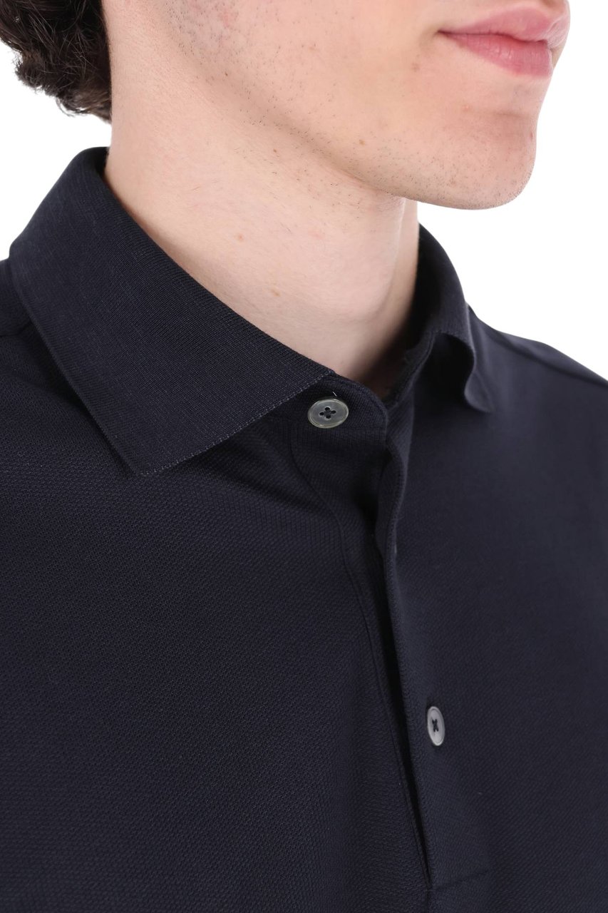 Zegna Cotton Mulberry Silk Blend Polo Shirt Zwart
