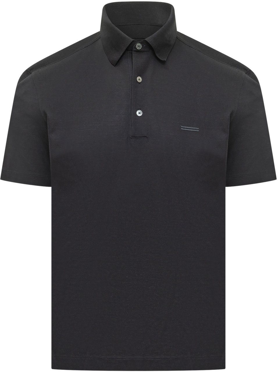 Zegna Polo a Maniche Corte con Colletto e Bottoni Donkergrijs