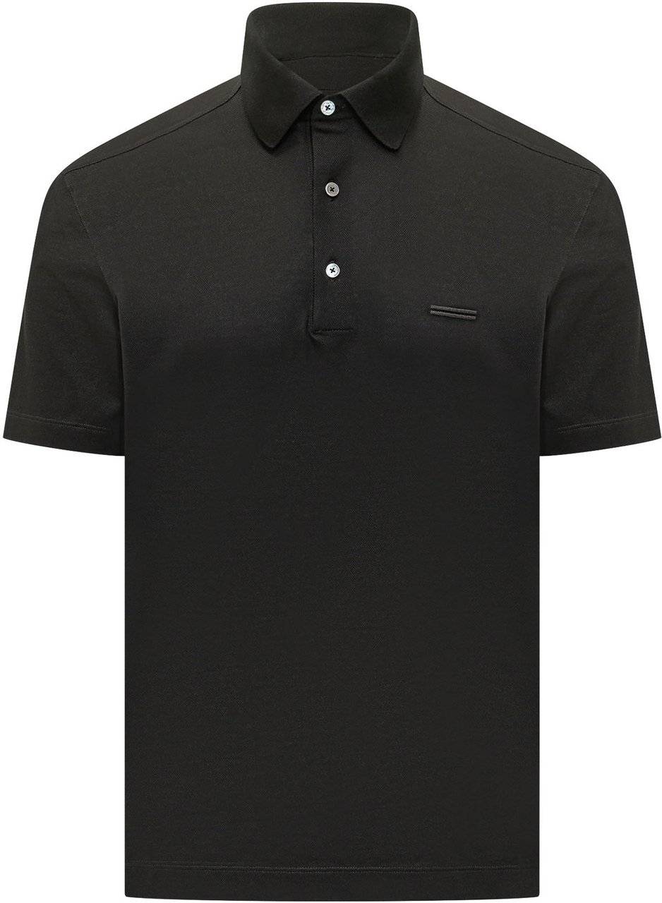 Zegna Polo a Maniche Corte con Colletto Classico Zwart