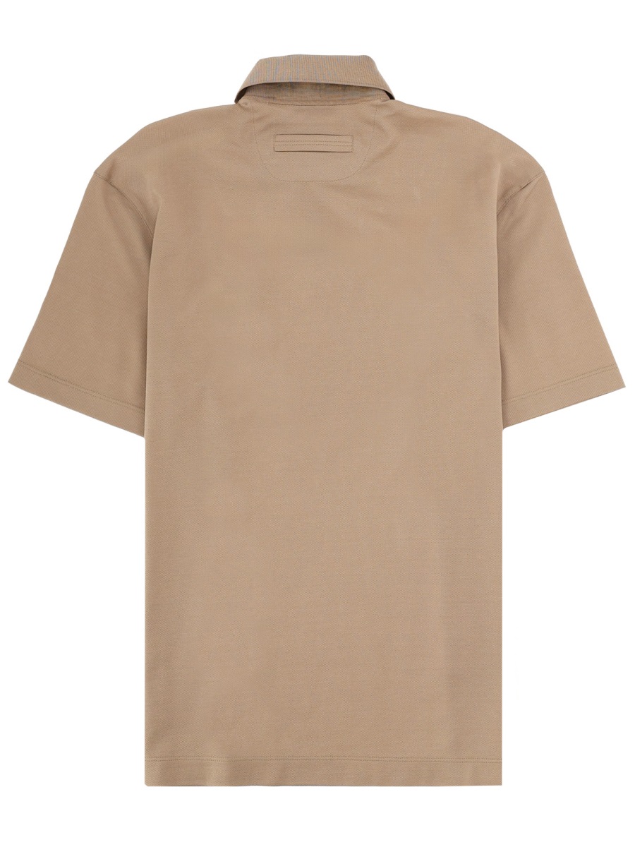 Zegna Neutrals Regular Fit Embroidered Cotton Polo Shirt Roze