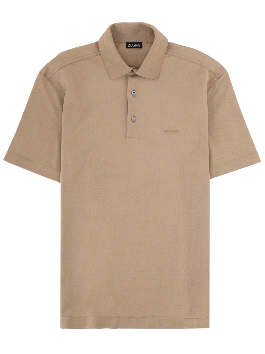 Zegna Neutrals Regular Fit Embroidered Cotton Polo Shirt Roze