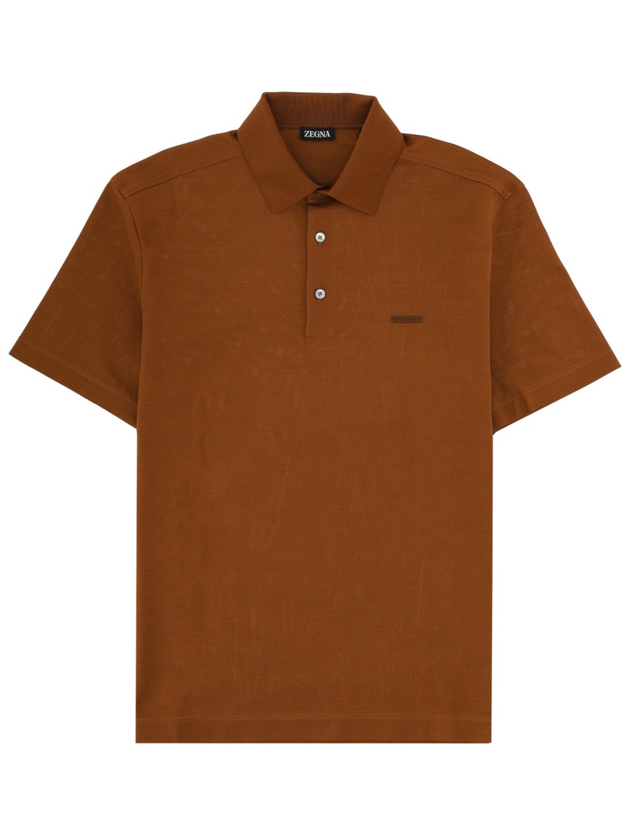 Zegna Neutrals Regular Fit Left Chest Logo Polo Shirt Oranje