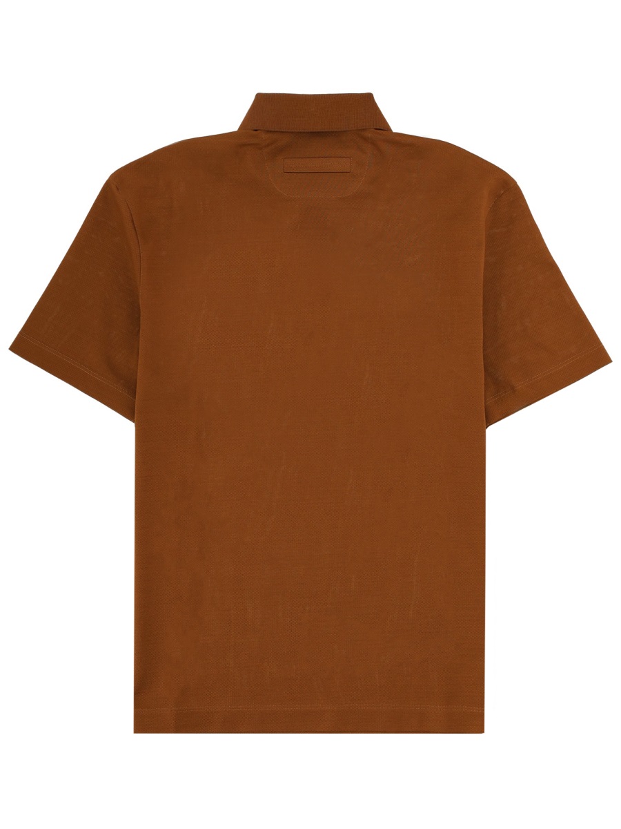 Zegna Neutrals Regular Fit Left Chest Logo Polo Shirt Oranje
