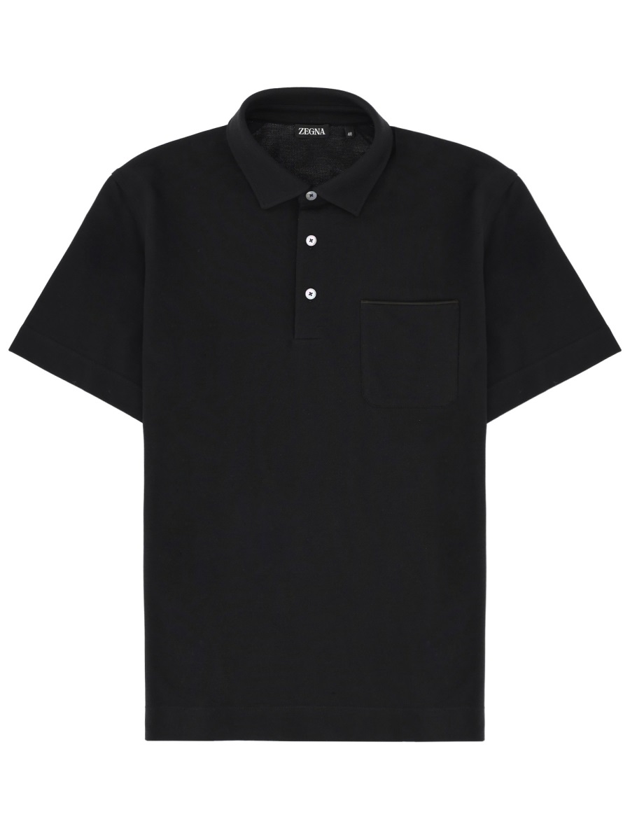 Zegna Regular Fit Cotton Subtle Pocket Polo Shirt Zwart