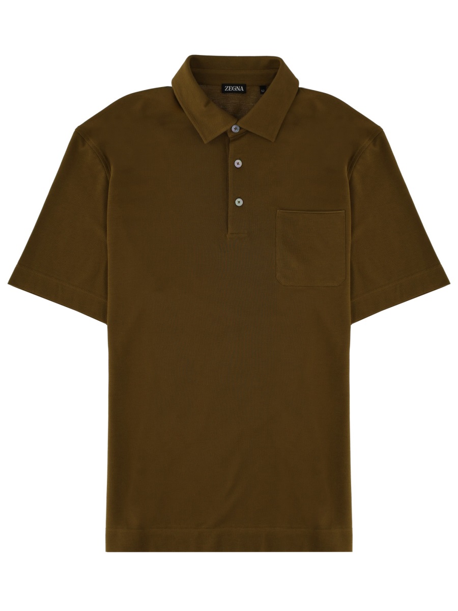 Zegna Cotton Three Button Polo Shirt Zwart