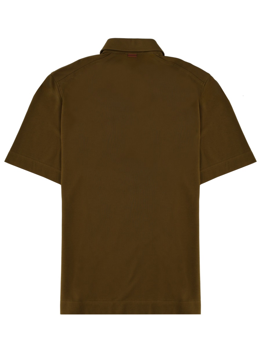 Zegna Cotton Three Button Polo Shirt Zwart