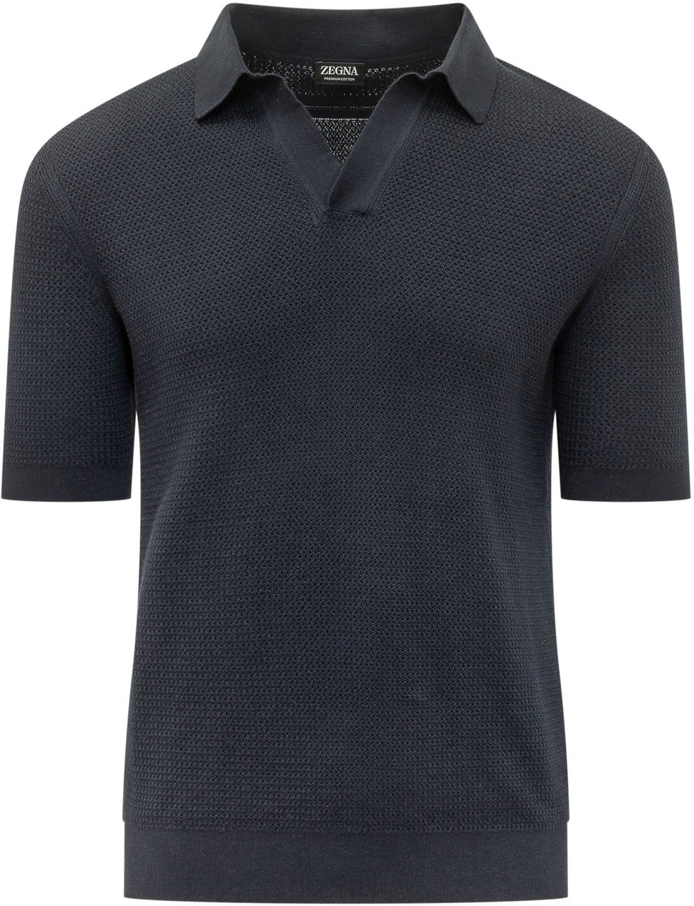 Zegna Polo in Maglia con Collo Aperto Navy