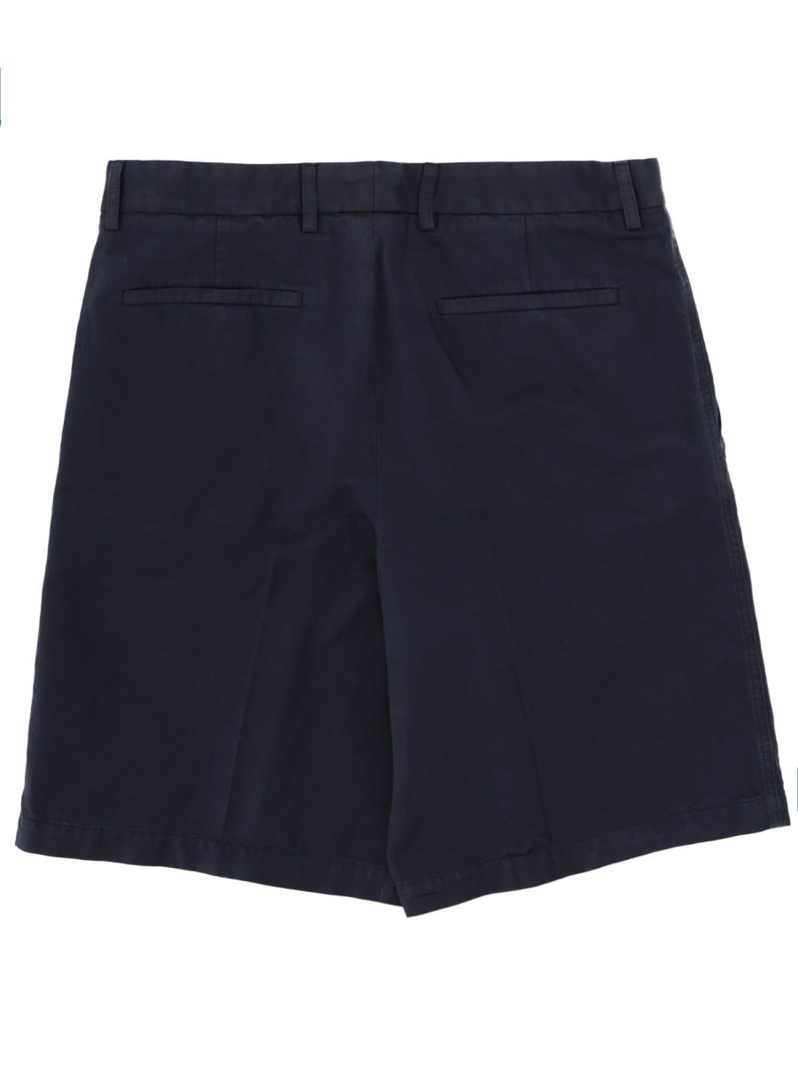Zegna Neutrals Flat Front Cotton-Linen Shorts Zwart