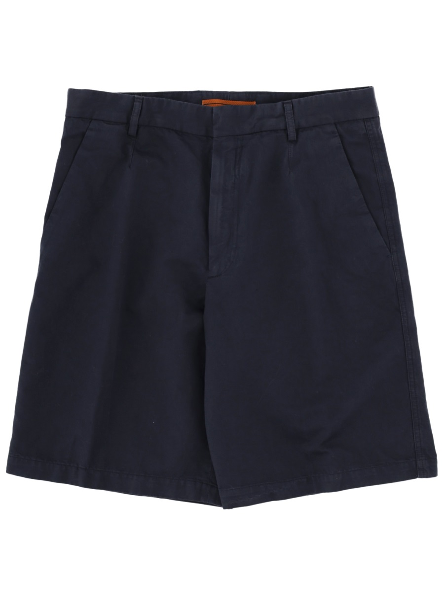Zegna Neutrals Flat Front Cotton-Linen Shorts Zwart