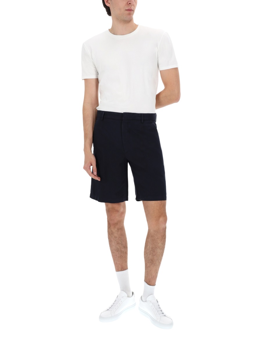 Zegna Neutrals Flat Front Cotton-Linen Shorts Zwart