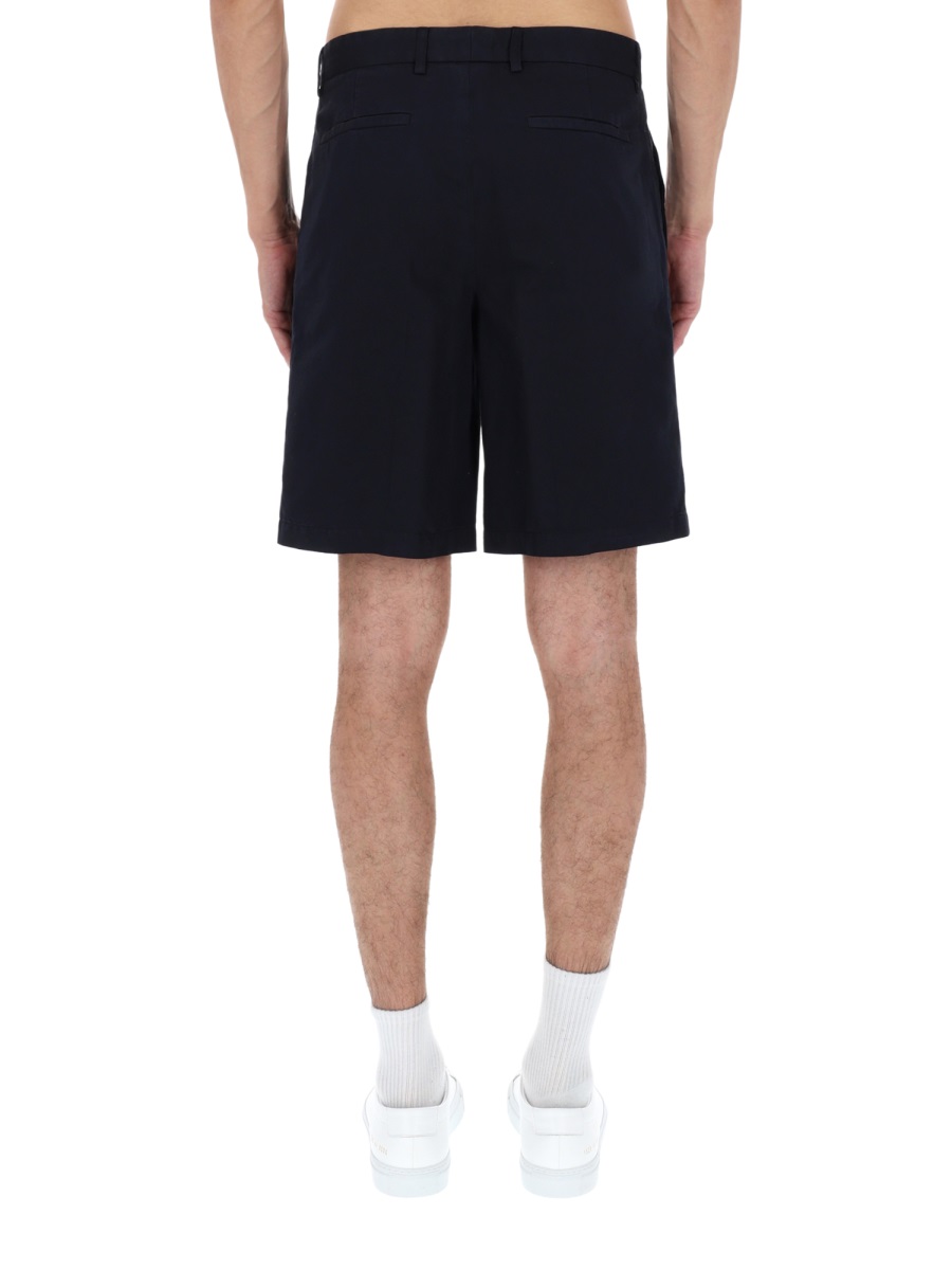 Zegna Neutrals Flat Front Cotton-Linen Shorts Zwart