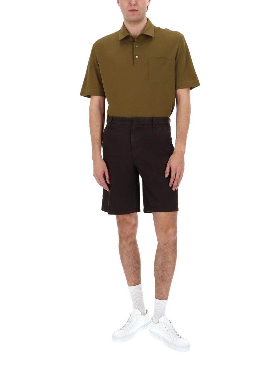 Zegna Tailored Cotton-Linen Flat Front Shorts Zwart