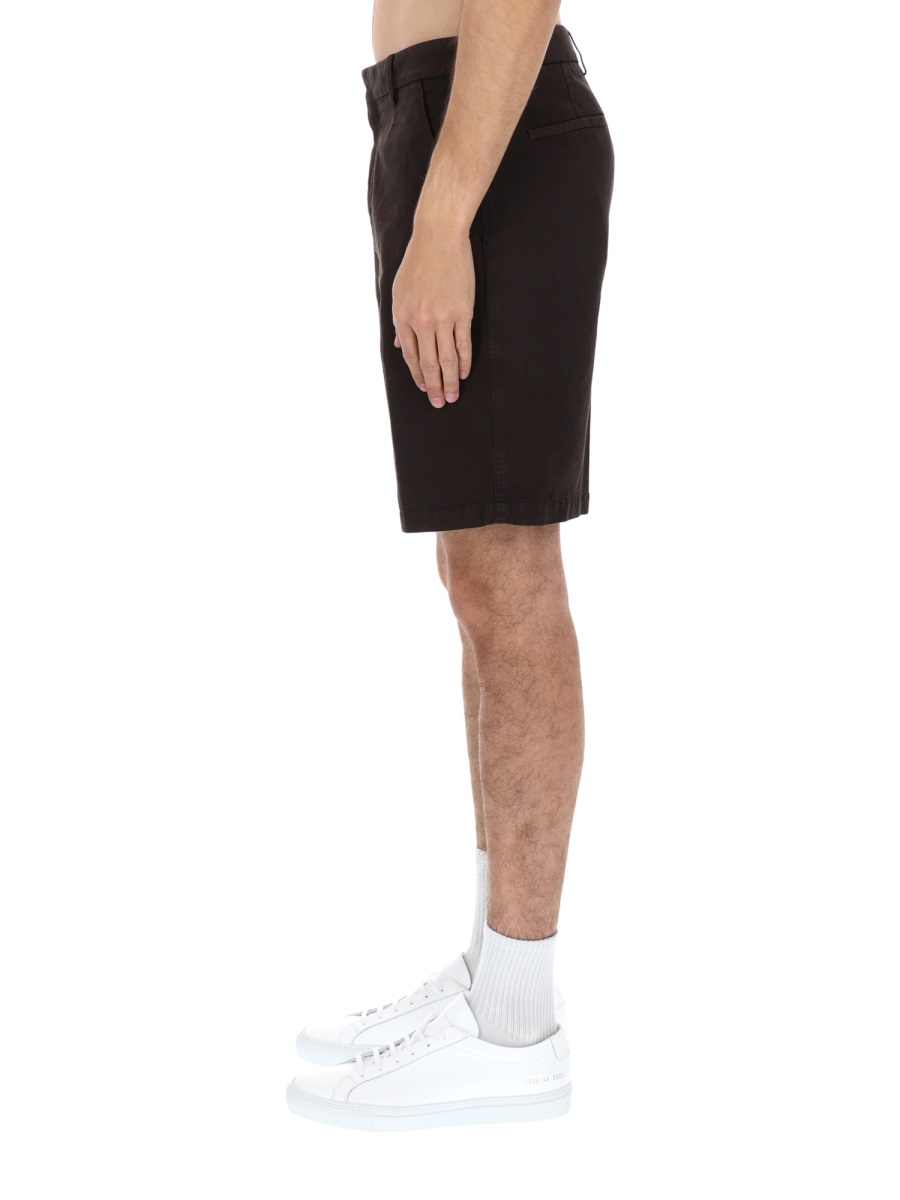 Zegna Tailored Cotton-Linen Flat Front Shorts Zwart
