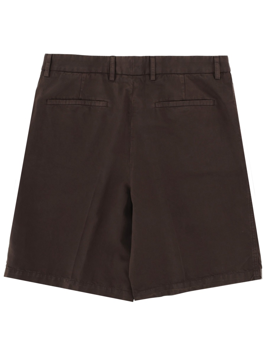 Zegna Tailored Cotton-Linen Flat Front Shorts Zwart