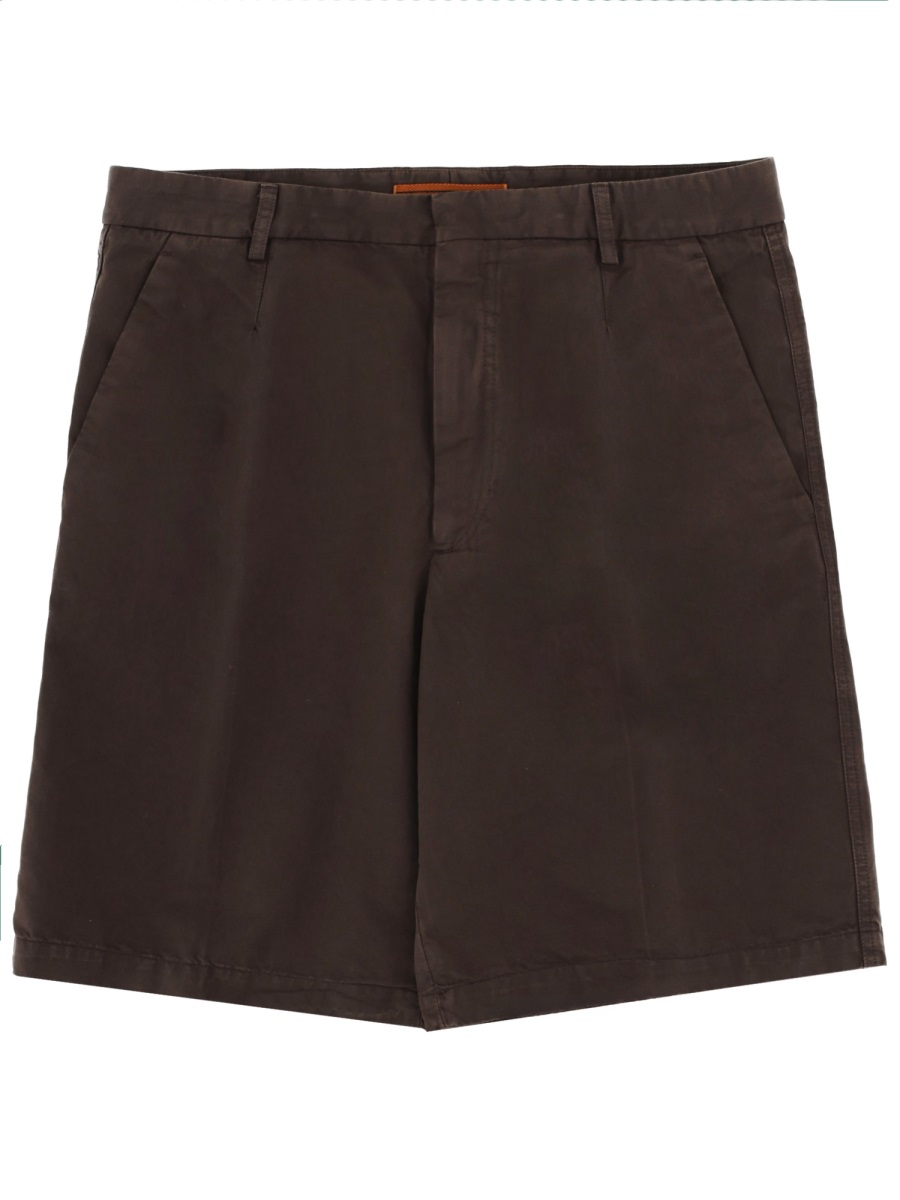 Zegna Tailored Cotton-Linen Flat Front Shorts Zwart