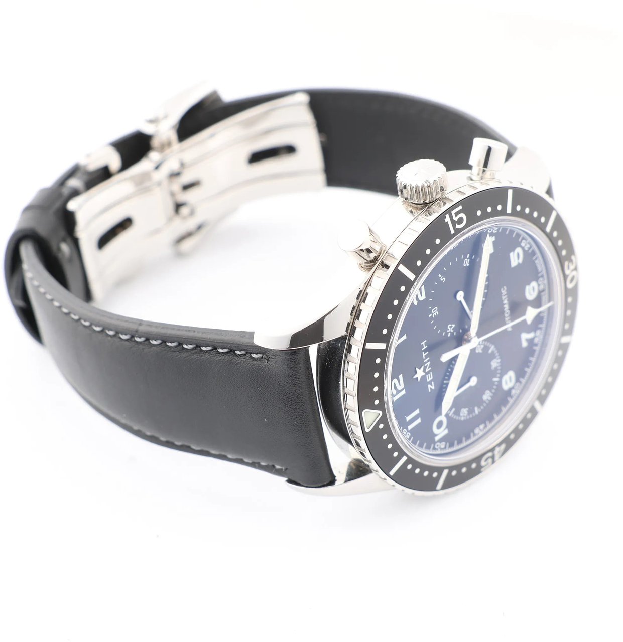 Zenith Zenith Chronometro TIPO CP-2 03.2240.4069 SS x Leather AT Watch with Black Dial Zwart