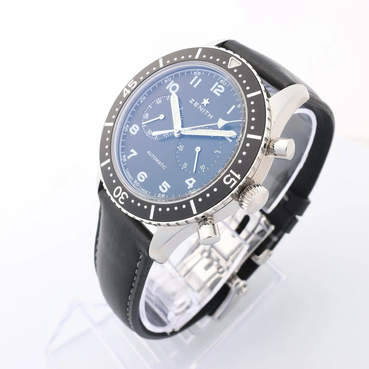 Zenith Zenith Chronometro TIPO CP-2 03.2240.4069 SS x Leather AT Watch with Black Dial Zwart