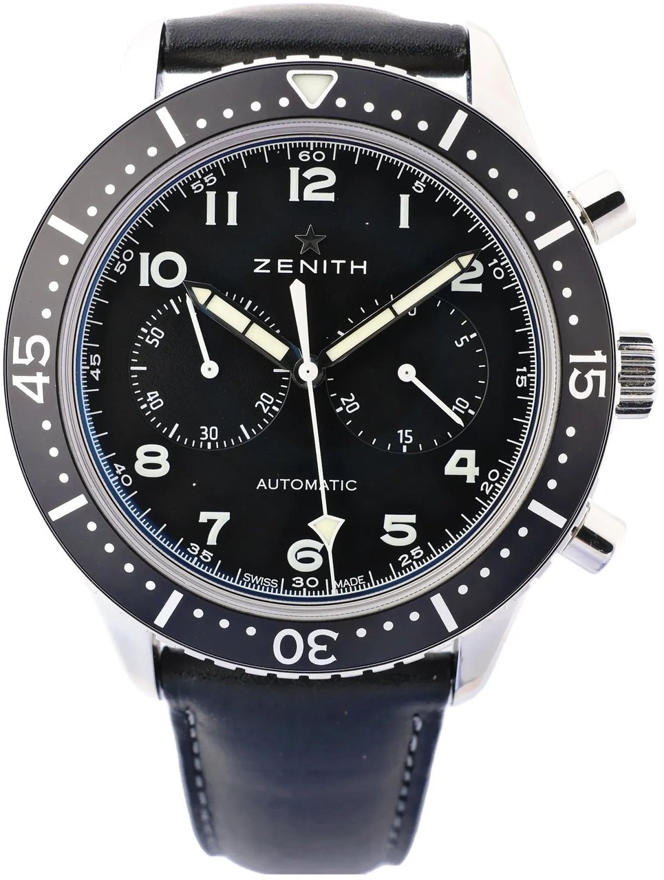 Zenith Zenith Chronometro TIPO CP-2 03.2240.4069 SS x Leather AT Watch with Black Dial Zwart