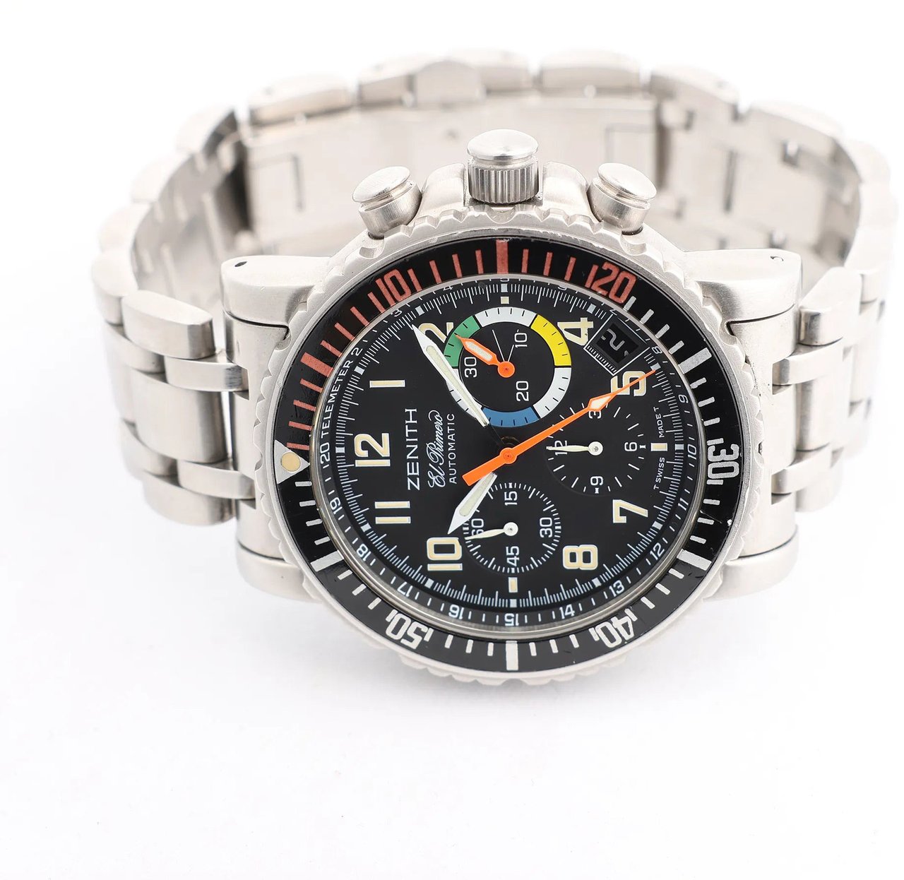 Zenith Zenith El Primero Rainbow Flyback 02.0480.405 SS AT Watch with Black Dial Zwart