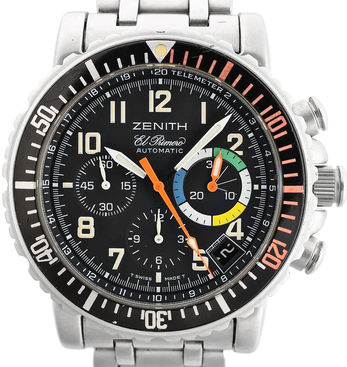 Zenith Zenith El Primero Rainbow Flyback 02.0480.405 SS AT Watch with Black Dial Zwart