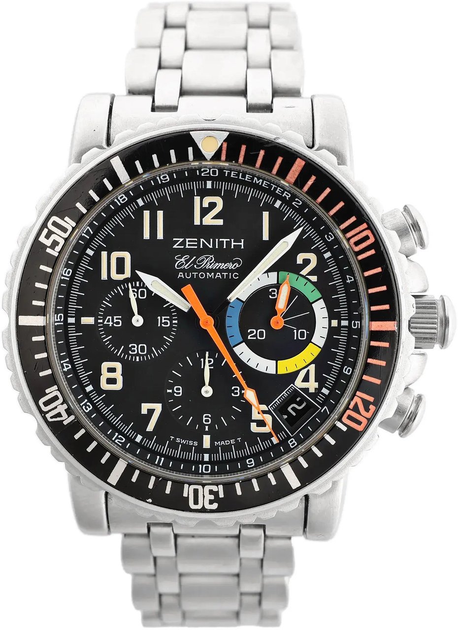 Zenith Zenith El Primero Rainbow Flyback 02.0480.405 SS AT Watch with Black Dial Zwart