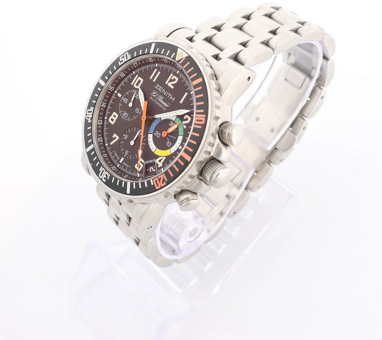 Zenith Zenith El Primero Rainbow Flyback 02.0480.405 SS AT Watch with Black Dial Zwart