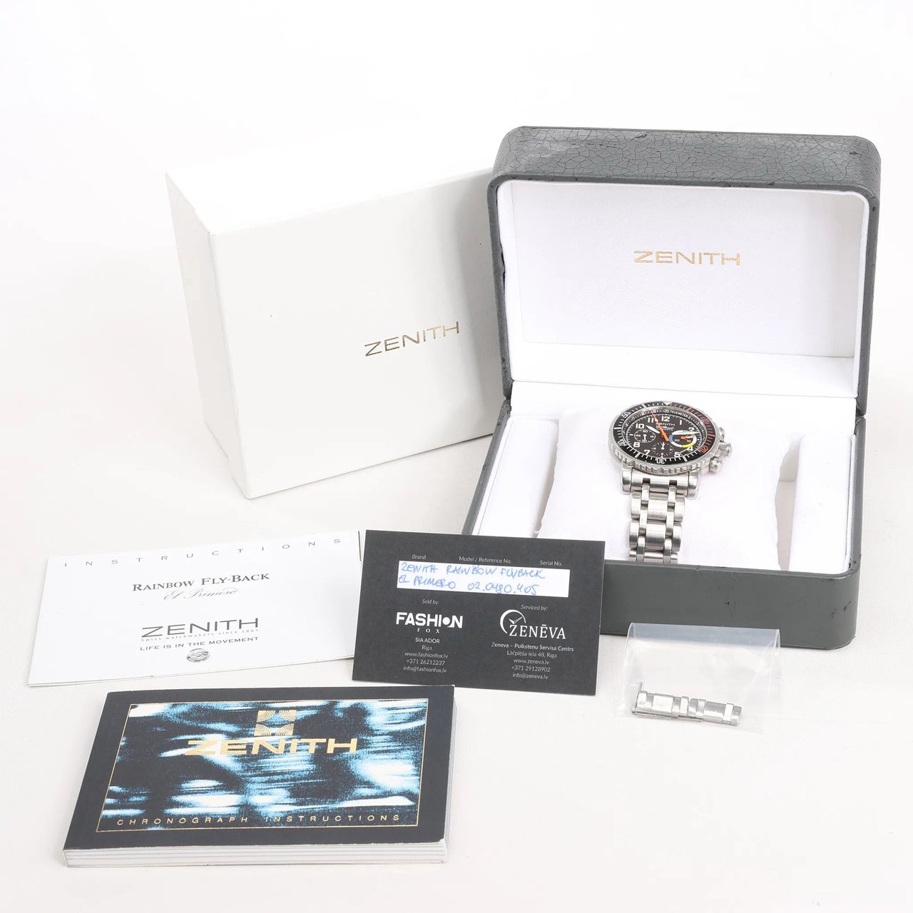 Zenith Zenith El Primero Rainbow Flyback 02.0480.405 SS AT Watch with Black Dial Zwart