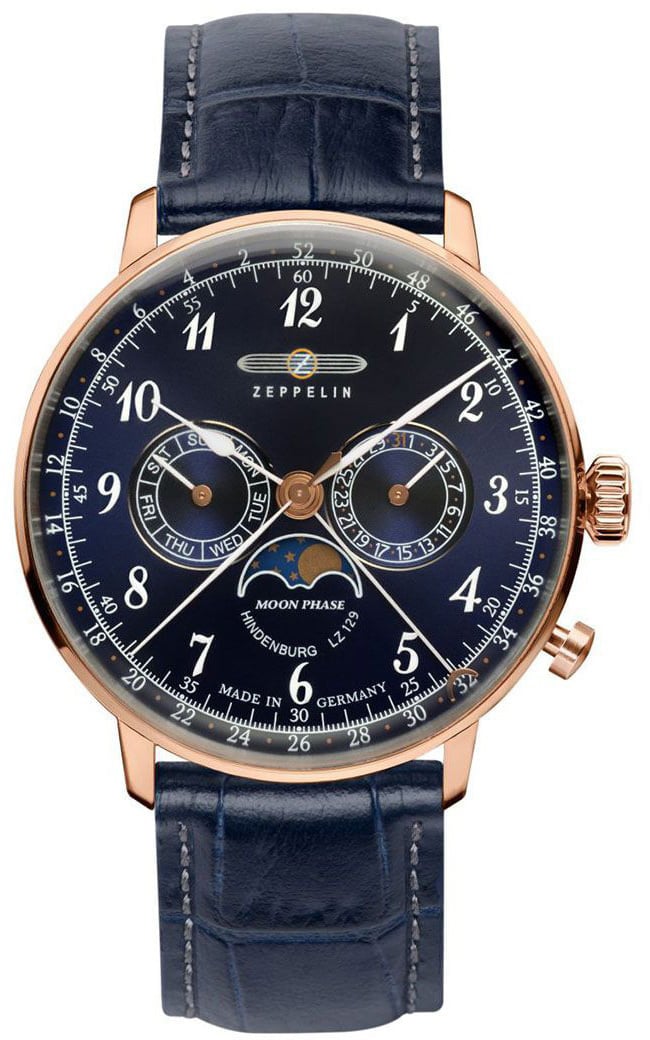 Zeppelin 7038-3 LZ 129 Hindenburg maanfase heren horloge Blauw