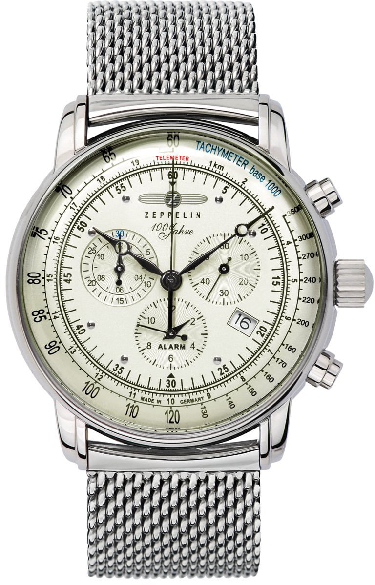Zeppelin 8680M-3 100 Jahre  chronograaf horloge 42 mm Wit
