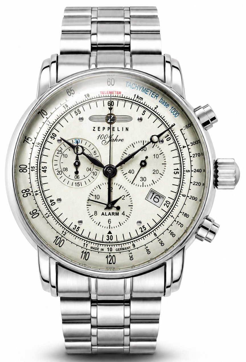 Zeppelin 8680MB-3 100 Jahre chronograaf horloge 42 mm Wit