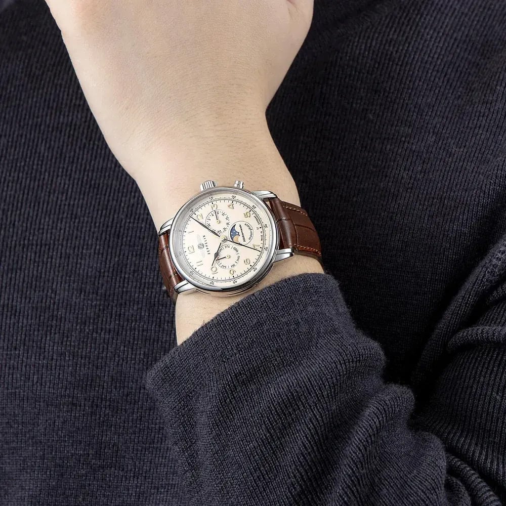 Zeppelin 9636-5 Méditerranée maanfase heren horloge Beige