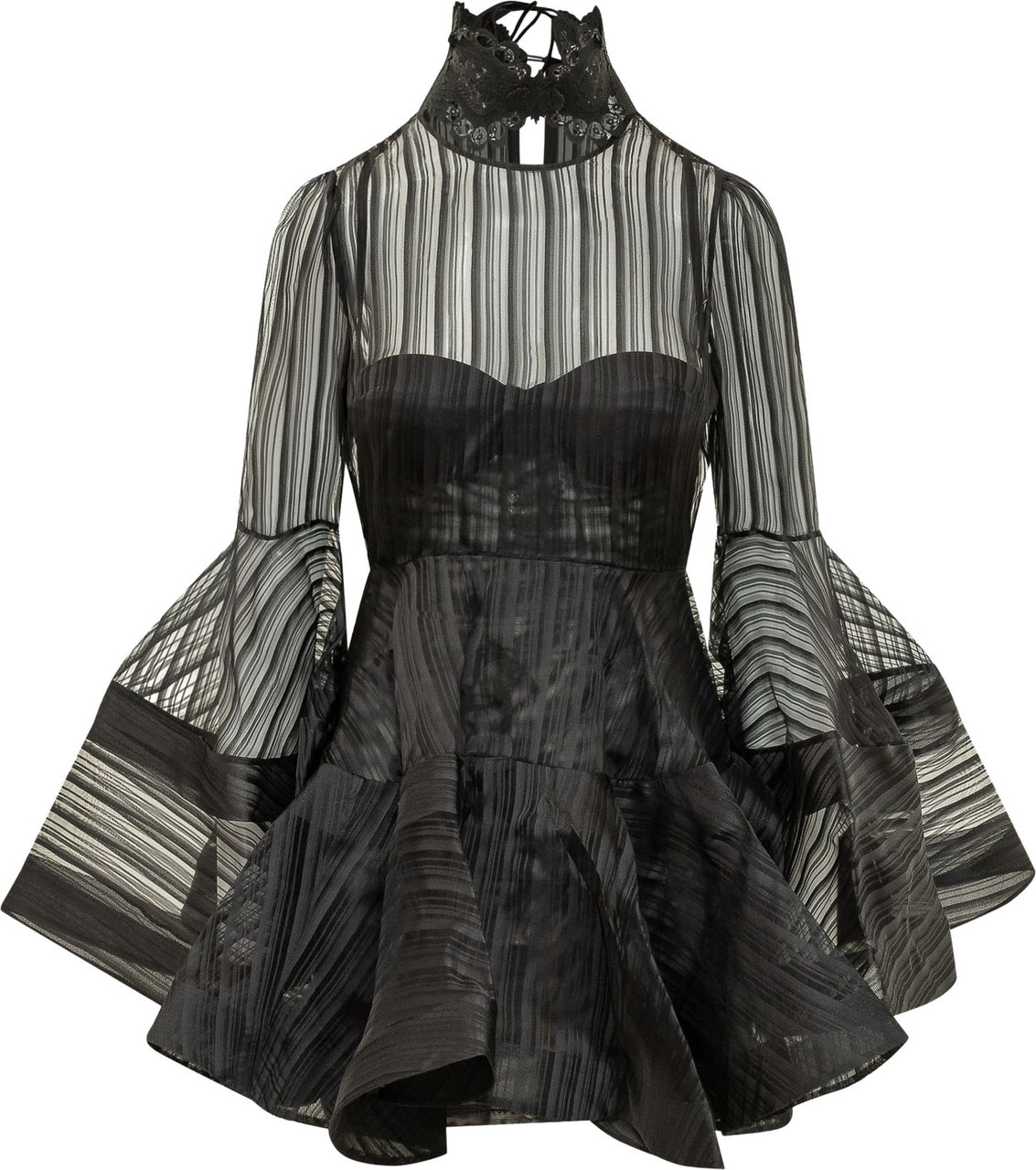 Zimmermann Abito Mini Valiant con Pannelli Trasparenti Zwart